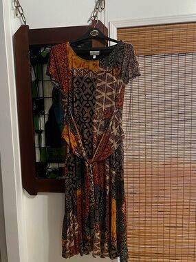 Patchwork Print Short Sleeve Tie-Waist Dress in Multicolor